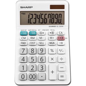 Sharp 10 DIGIT DUAL POWERED ANGLED 4 MEMORY TAX COST SELL MARGIN CURRENCY CONVERSION DESKTOP CALCULATOR - WHITE