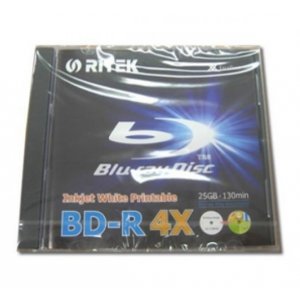 Ritek Bd-r / 25gb / 4x / 1 Jewel Case Inkjet White Printable 527003