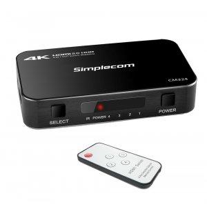 Simplecom Cm324 4 Way Hdmi 2.0 Switch With Remote 4 In 1 Out Splitter Hdcp 2.2 4k @60hz Uhd Hdr