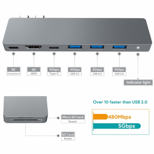 HYD-9820T 8 In 1 Dual Typec Adapter For APPLE Thunderbolt 3 HDMI 3xUSB 3.0